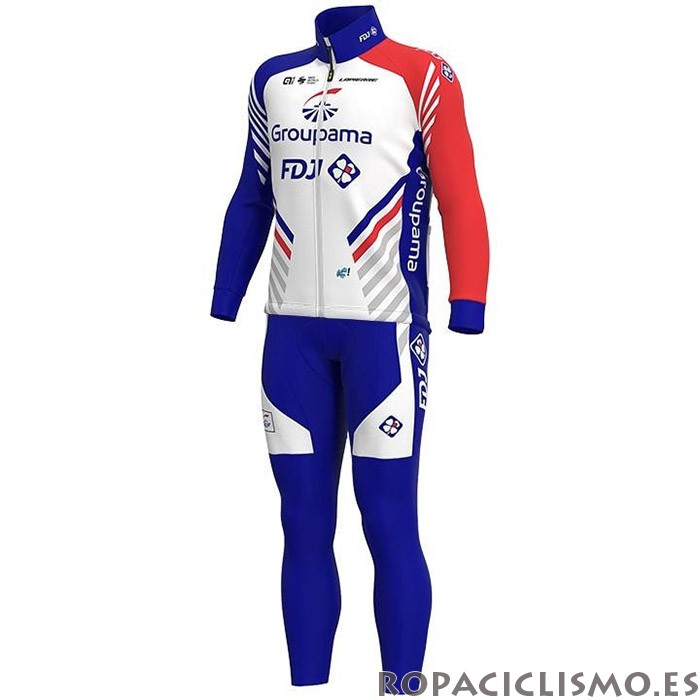 2020 Maillot Groupama-FDJ Tirantes Mangas Largas Blanco Profundo Azul Rojo